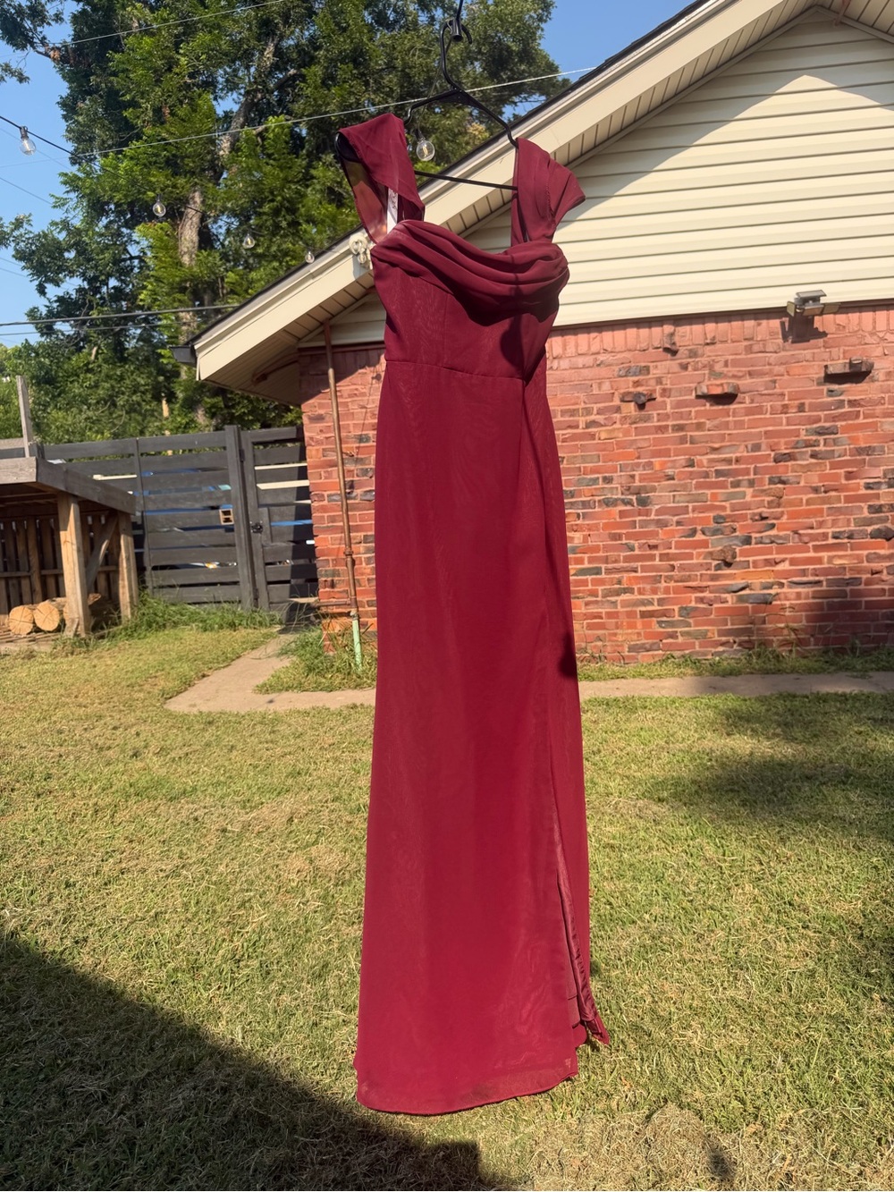 Azazie Burgundy Maxi Dress with removable straps